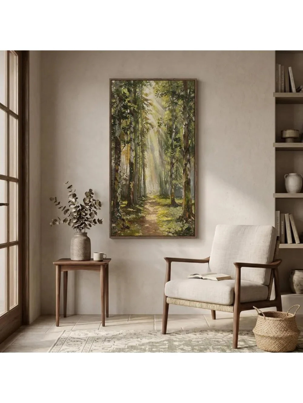Vintage Forest Landscape Framed Wall Art - Vertical 20x40 In for Living Room